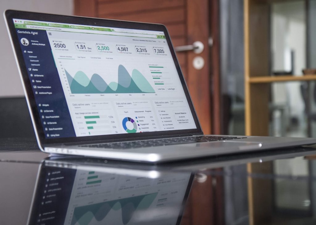 Website design and analytics displayed on a desktop screen